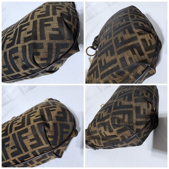 Fendi Zucca Canvas and Leather Chef Chain Link Hobo Bag Brown - Picture 15 of 16